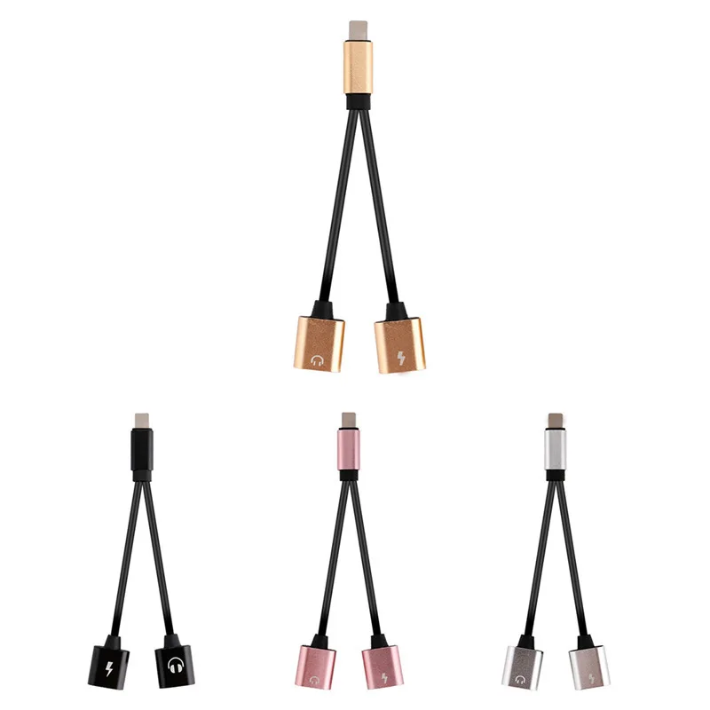 NEW 2 In 1 Headphone Adapter For Iphone7/X/8/8Plus Dual USB Headphone Charging & Music Adapter Cable Splitter Cable