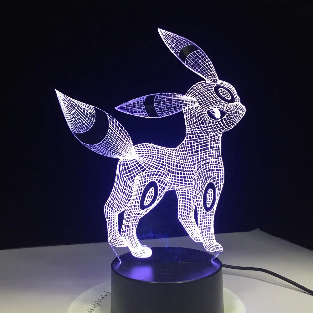 Pokemon Umbreon 3D акриловый ночник USB спящий свет 3AA батарея 7 видов цветов меняющая