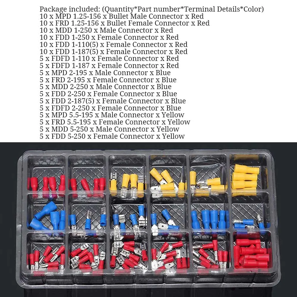 Electrical Assorted Insulated Wire Cable Terminal Crimp Connector Spade Set Kit TSH Shop - Цвет: 120pcs