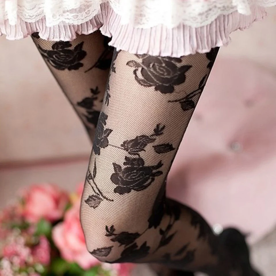 

Women's Sexy Tights Rose Floral Thin Sheer Lace Pantyhose Comfortable Flexible Beauty See-through Stockings