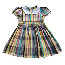 Новые летние детские клетчатые короткие платья принцессы в английском стиле с воротником «Питер Пэн», ручной работы, с поясом и бантом для девочек от 3 до 7 лет