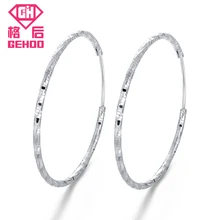 

GEHOO 100% 925 Silver Sterling Hyperbole Trendy Rhombus Circle Charm Hoop Earrings 40mm Women Party Gift Jewelry Brinco