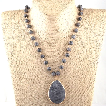 

Free Shipping Fashion Natural Stone Rosary Chain Matching Stone Drop Pendant Necklaces For Women