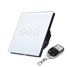 EU/UK RF433 Touch Switch Remote Control Wall Light Switch 3 Gang 1 Way With Crystal Glass Touch Panel Waterproof