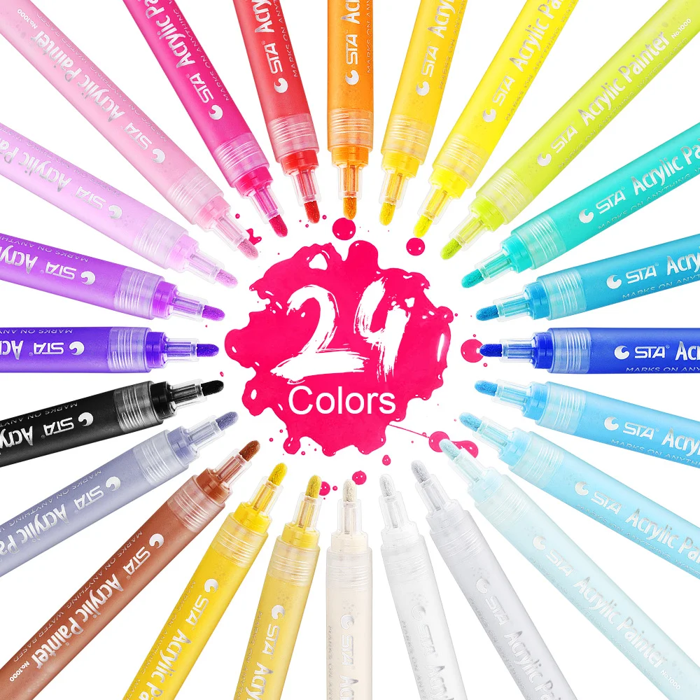 

STA 24 Assorted Color Acrylic Marker Pen Highlighter Waterproof Hand DIY Paint Marker Pen for Photo Album Graffiti