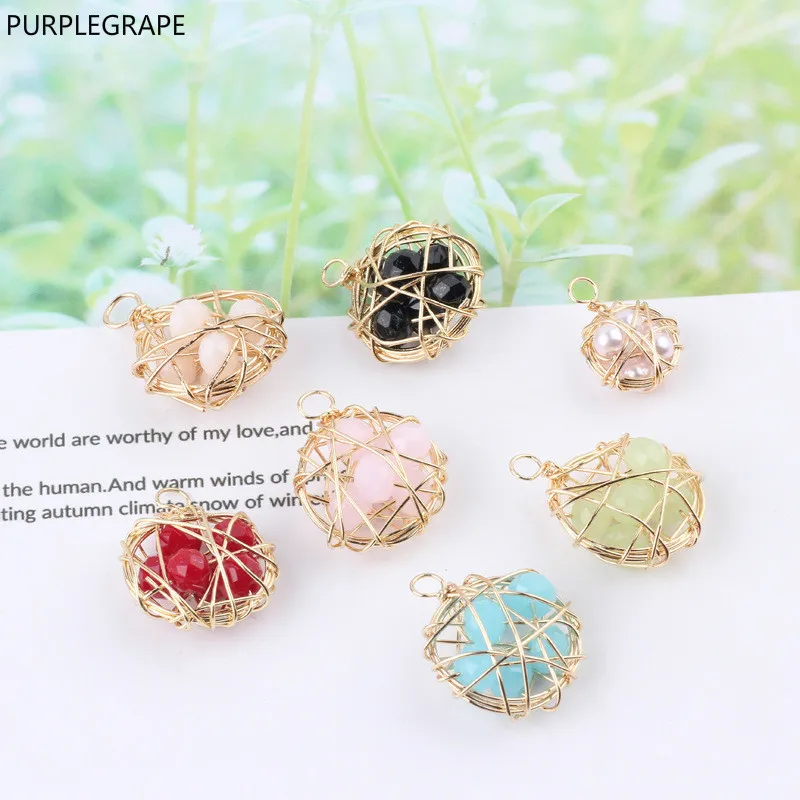 

DIY hand made materials earrings accessories wire winding pearl crystal ball cute girl jewelry bracelet pendant 4 pieces