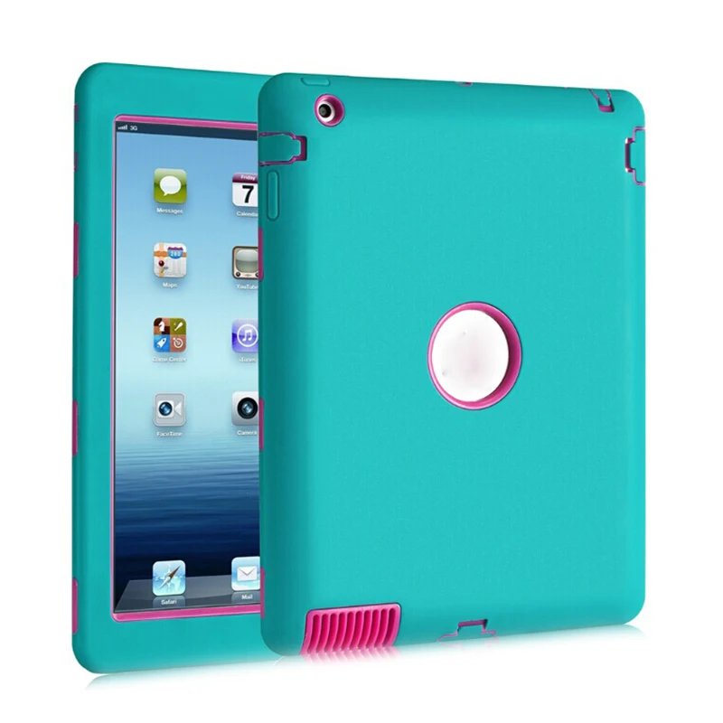 

Heavy Duty Shockproof Case Cover For iPad 4 3 2 Wood Blue and Rose Red