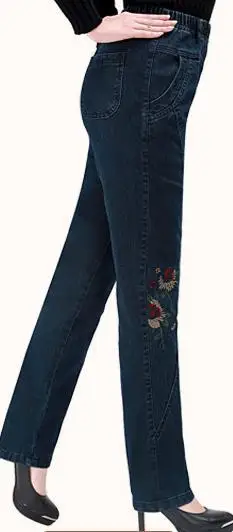Весенние и осенние джинсы женские с высокой эластичной талией плюс размер 5xl вышитые женские брюки