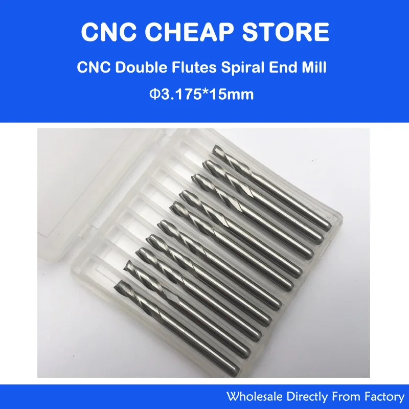 

10X Double Flute Spiral CNC Router Bits Engraving Cutting Tool 3.175x15mm 1/8"