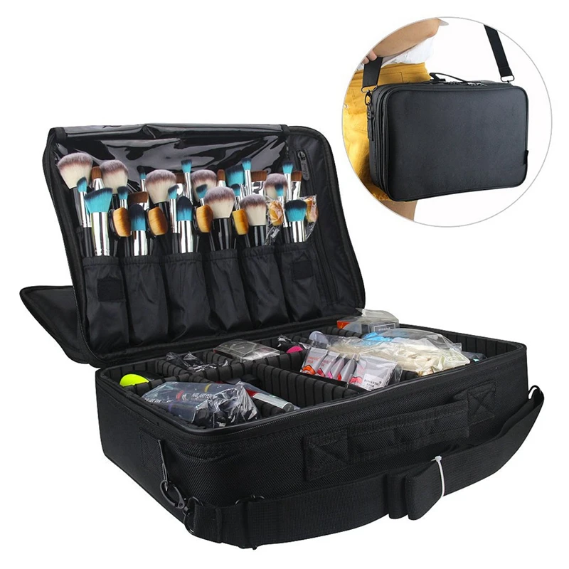 

Large Capacity Makeup Case 3 Layers Cosmetic Organizer Brush Bag Makeup Train Case Makeup Artist Box For Hair Curler Hair