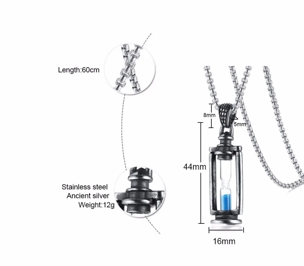 Винтажный стеклянный песочный таймер с подвеской, ожерелье из нержавеющей стали в бутылке, мужское ювелирное изделие, подарок для стильного тренда