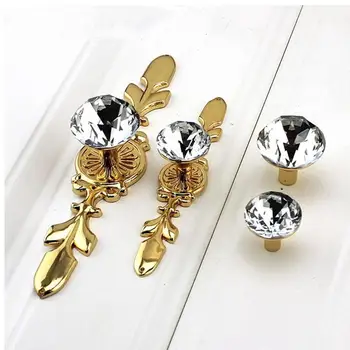 

Glass Dresser Knob Crystal Drawer Knobs Handle Gold Clear Rhinestone Cabinet Door Handle Back Plate furniture hardware