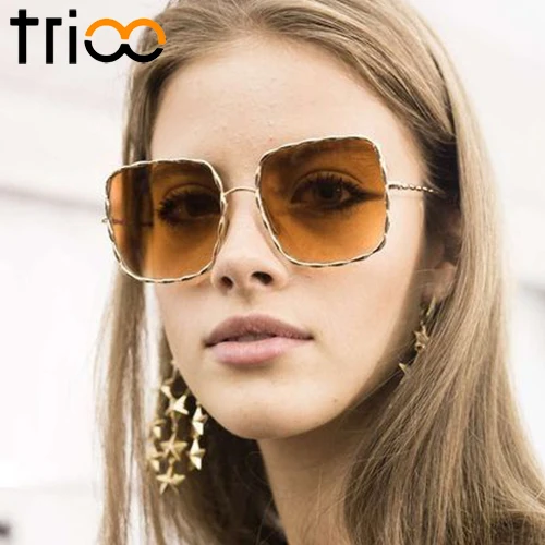 TRIOO Chic Spiral Sun Glasses Women Square Mirror Sunglasses Women Pink Color Lens Oculos de sol