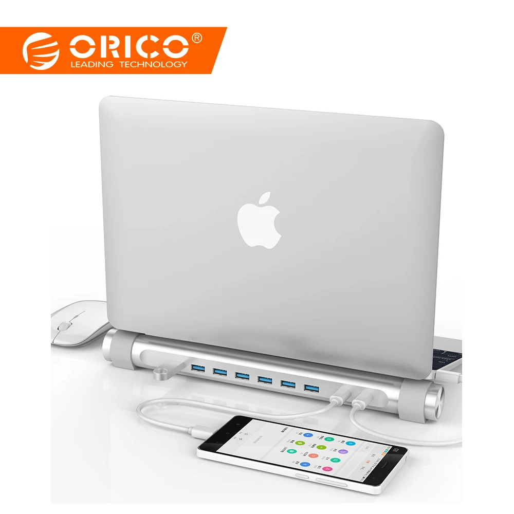 

ORICO Type-C to Type-C/USB3.0-A*7 HUB with PD and Laptop Stand Function for Macbook Air Laptop 7 SuperSpeed USB3.0 Splitter