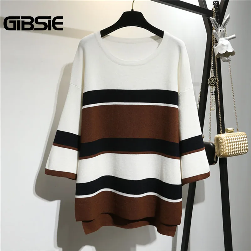 

GIBSIE Plus Size Women Clothing 5XL 4XL 3XL Autumn Winter Ladies Color Block Loose Sweater Women Casual High Low Pullover Tops