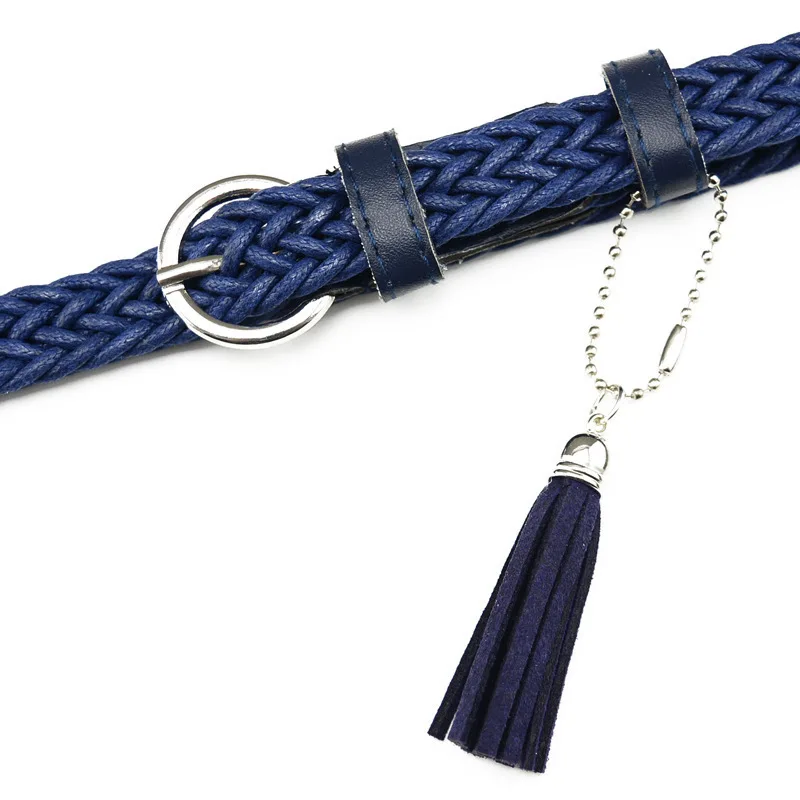 dark blue Горячая Распродажа Брендовое плетение кисточкой свиная кожа тонкий женский пояс для женщин Украшение платье пальто cummerbunds удлинить 105 см - Цвет: dark blue