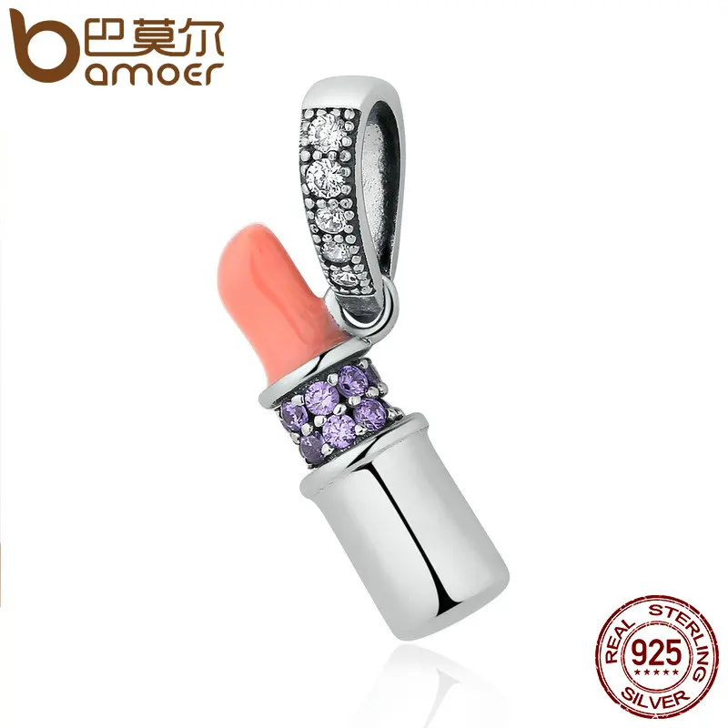 

BAMOER Gift 100% 925 Sterling Silver Women Orange Lipstick Beads Pendants Fit Bracelets & Bangles DIY Accessories SCC118