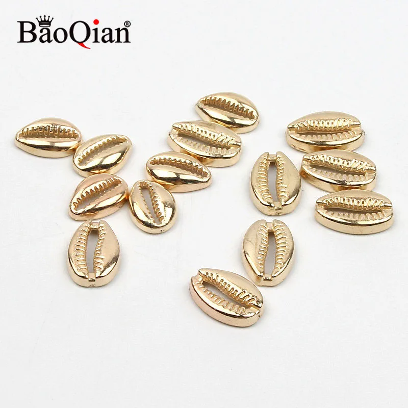 Natural Shell Ornaments 50pcs Golden Plastic Sea Shells Coquillage Beach Decor Diy Home Decoration Marine Style Jewelry Embellishment 12x17/13x19mm