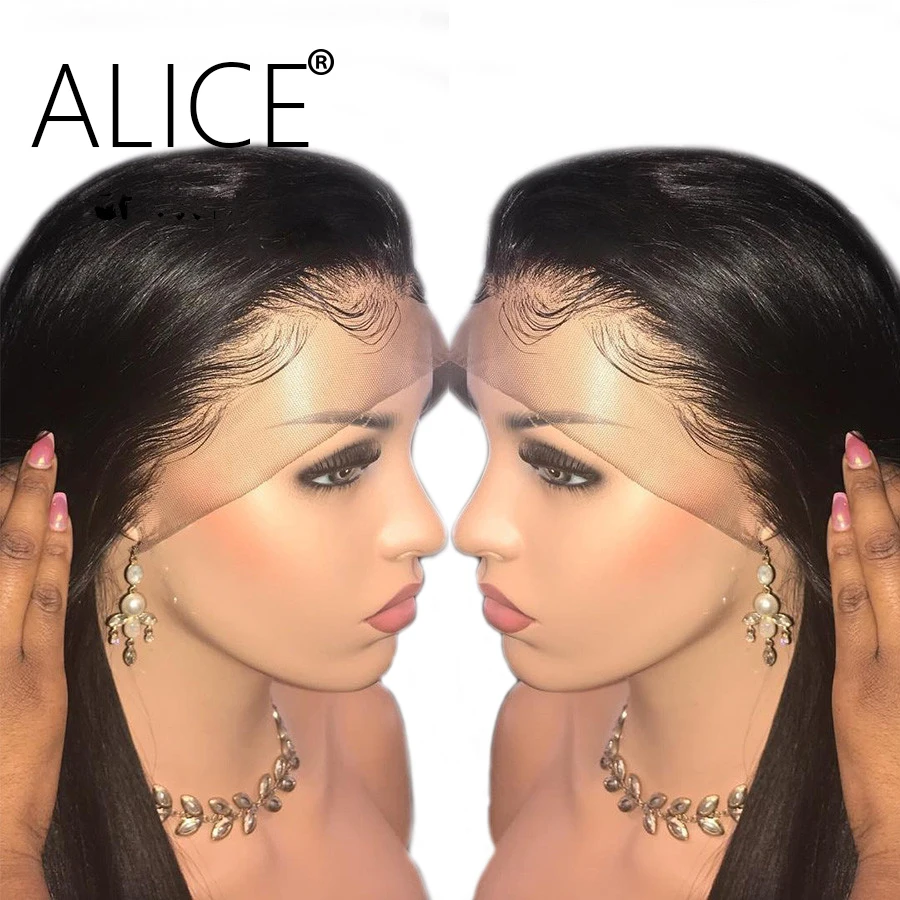 Алиса прямой Синтетические волосы на кружеве парик с волосами младенца 130% предварительно сорвал Синтетические волосы на кружеве натуральные волосы парики для Для женщин бразильский Реми Glueless парики