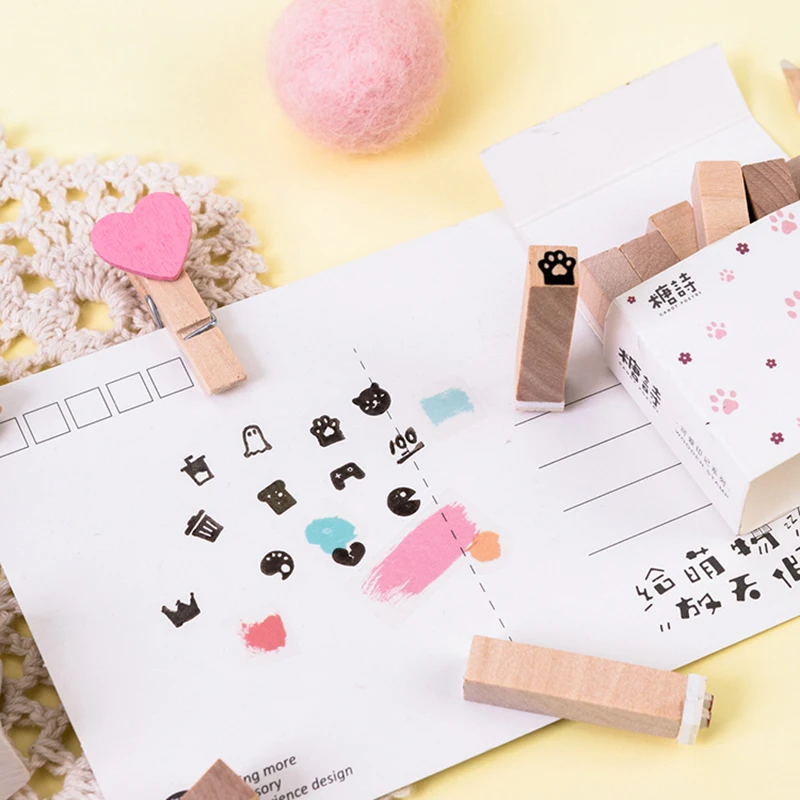

12 pcs/set lovely diary series mini stamp wooden rubber stamps for scrapbooking Photo Album Handmade card diy stamp Craft gift