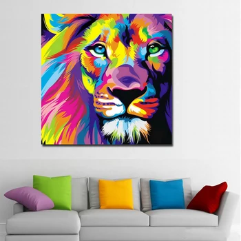 

1 Piece Rainbow Color Animal Painting Canvas Art Print and Poster Modern Watercolor Lion Canvas Print Wall Art Unframed