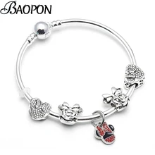 BAOPON подлинный посеребренный очаровательный браслет и браслет, Модный брендовый браслет Минни для женщин, ювелирное изделие своими руками