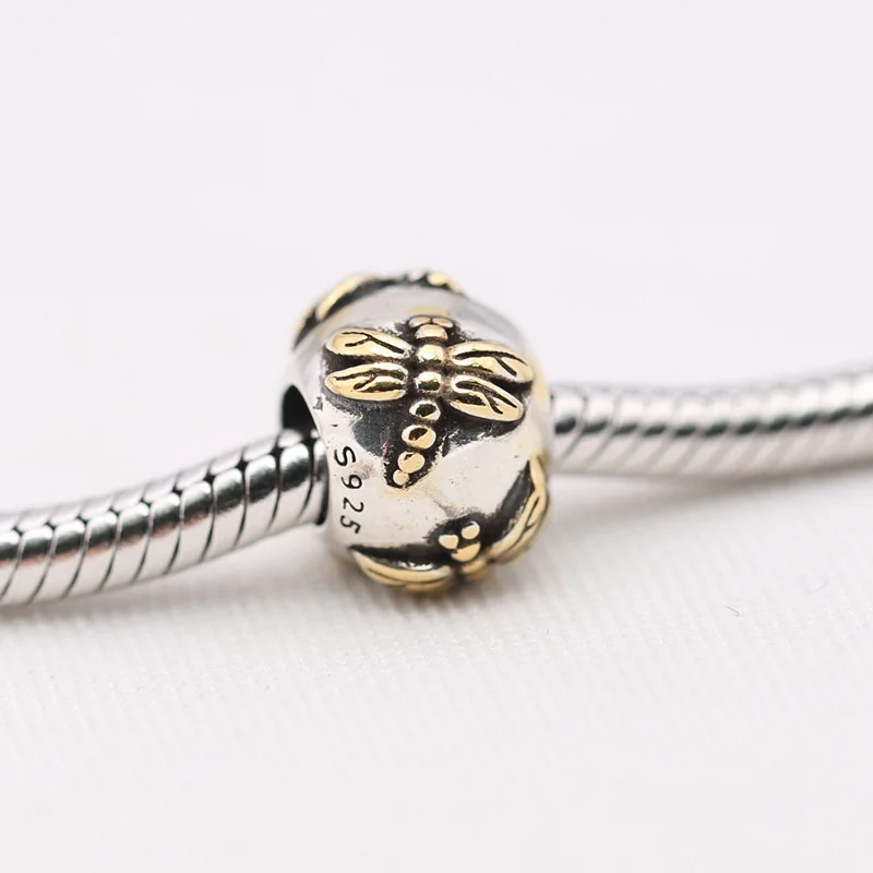 

925 Sterling Silver Charms Bead Gold Dragonfly Silver Beads For Original Pandora 925 Sterling Silver Bracelets Bangles XCY112