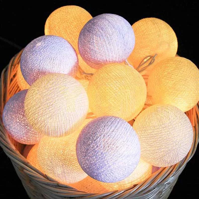 

Light Purple Yellow Cream Cotton Ball LED String Fairy Lights Christmas Holiday Lights Garland guirlande lumineuse luces lampjes