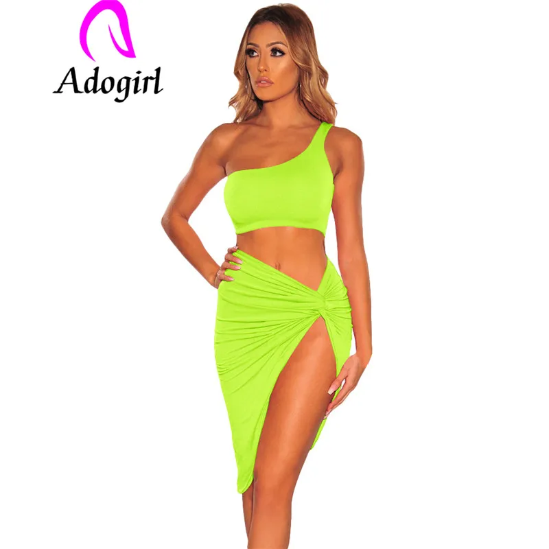 Женское платье на одно плечо Adogirl однотонное облегающее флуоресцентного