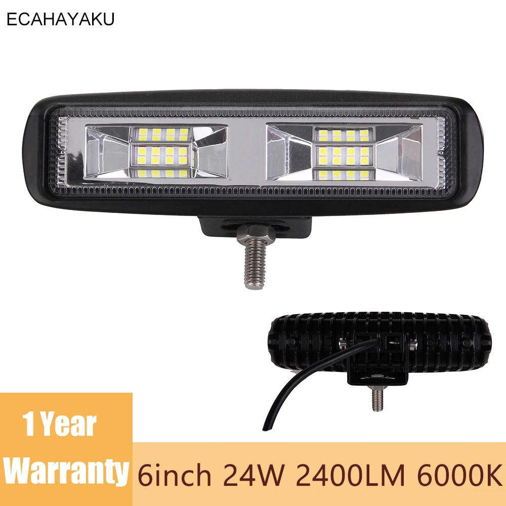 2 sztuk Slim 6 cal listwa świetlna LED robocza 16-LED 24W 6000K wiązki powodzi 12V 24V dla Jeep Off-road samochody 4WD ATV UTV UAZ UTE motocykl łódź