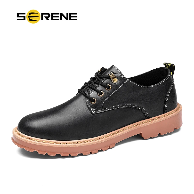 

SERENE Brand Men's Boots Dr Martins High Quality Casual Leather Black Boots Mens Shoes Male Fashion Waterproof Work Safety Shoe