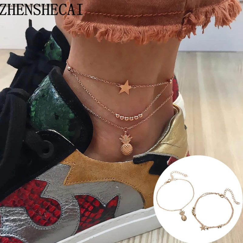 

Ankle Chain Pineapple Pendant Anklet Beaded 2019 Summer Beach Foot Jewelry Fashion Style Anklets for Women Gift