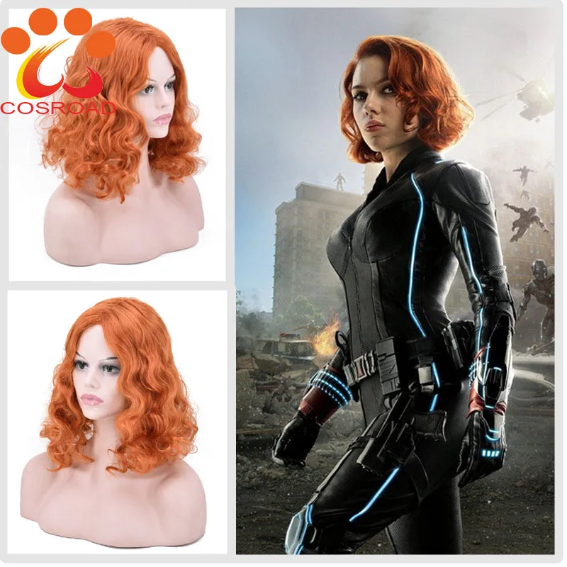 Cosroad  Avengers Black Widow Natasha Cosplay Costume Wigs Natasha Romanoff Short Orange Curly Synthetic Women Wig
