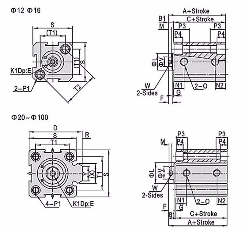 SDA40-100 Stroke Compact Air Cylinders
