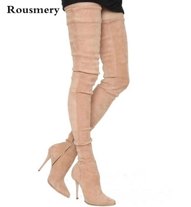 tan stretch knee high boots