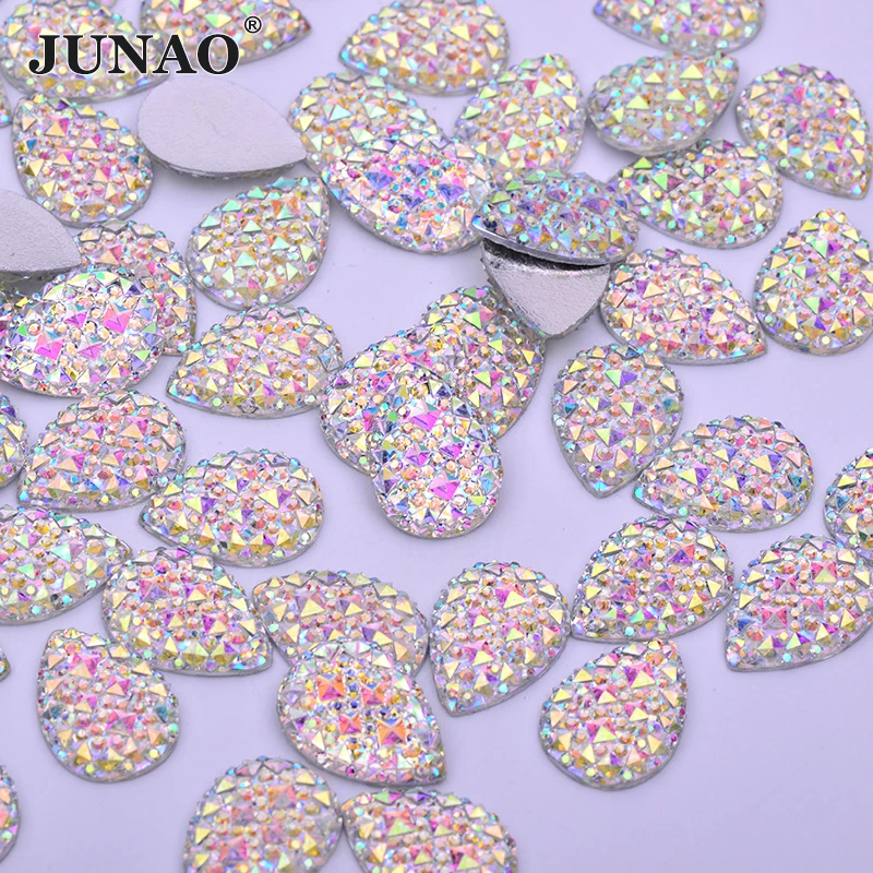 Аппликация JUNAO 10x14 мм 18x25 с блестками AB из смолы Стразы без шитья камни плоским