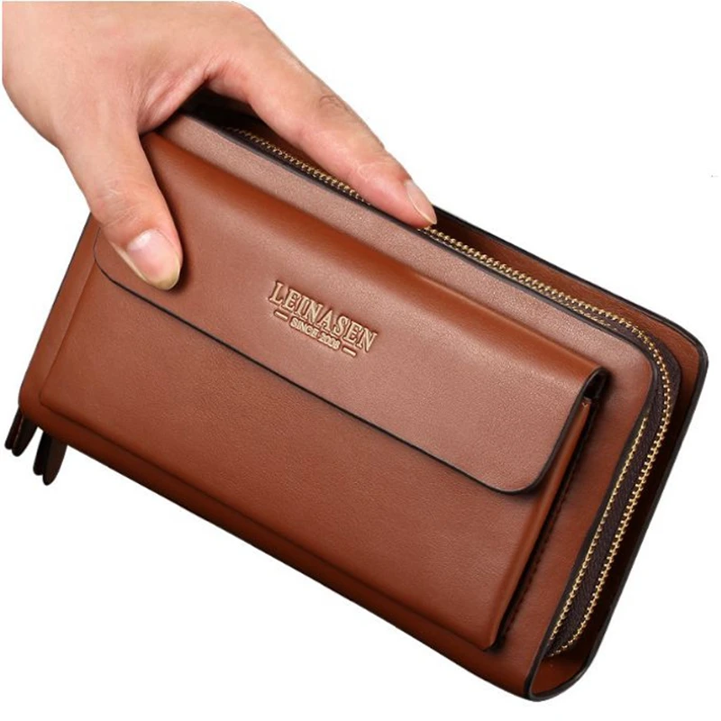 LEINASEN Brand Men Wallets with Coin Pocket Zipper Double Zipper Male Wallet Long Large Men ...