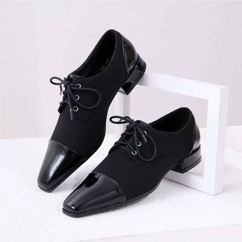 

Womens Genuine Leather Lace-Up Retro Personality Oxfords Shoes Derby Saddle for Girls Lady's Office Casual Flat Shoes