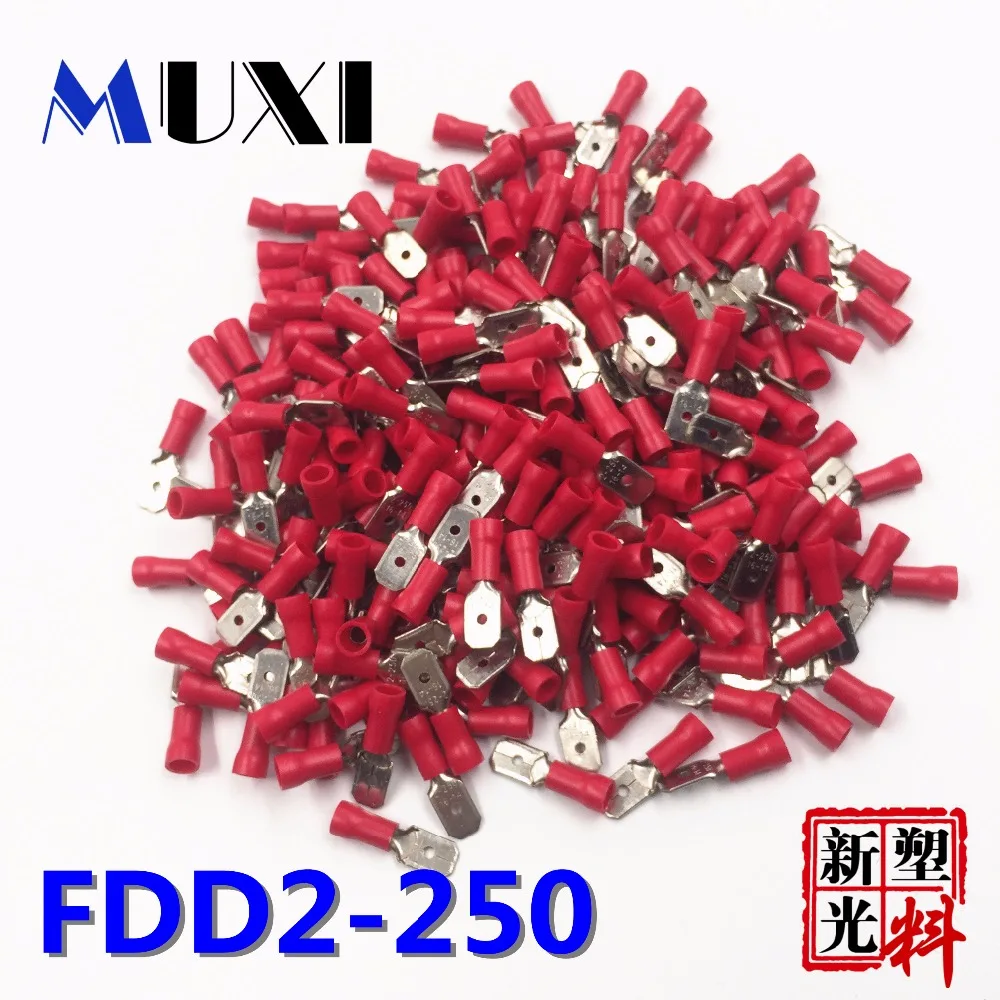 FDD2-250 мужской изолированный Электрический обжимная Клемма для 1,5-2.5mm2 Разъемы Кабель провод разъема 100 шт./упак. красный