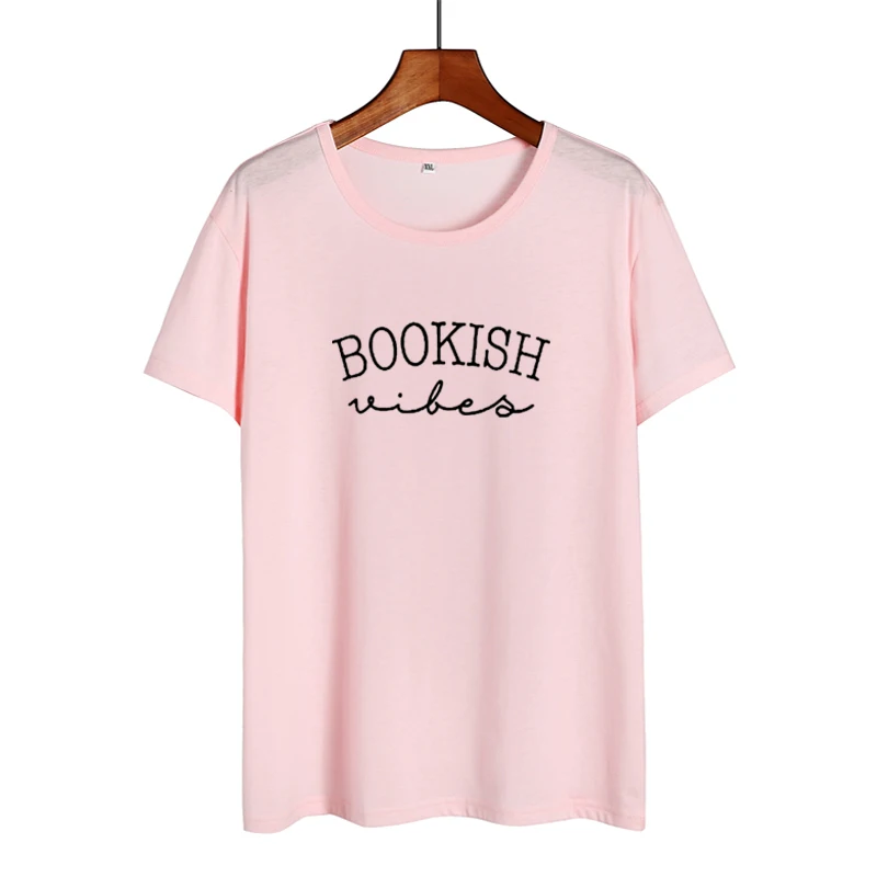 Женская футболка с принтом Bookish Vibes повседневная хлопковая надписью Tumblr для