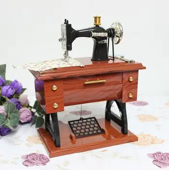 

New Music Boxes Plastic Vintage Music Box Mini Sewing Machine Style Mechanical Birthday Gift Table Decor 16*13.5*8 cm