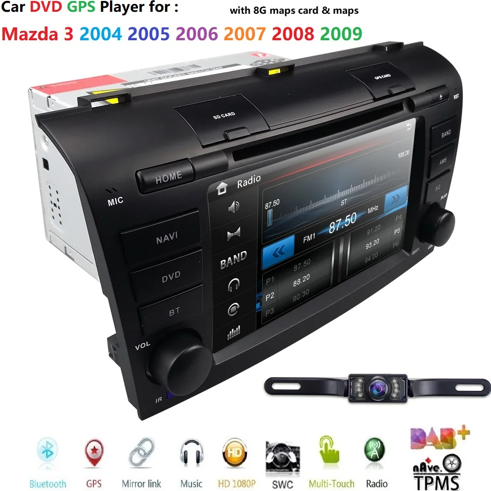 Дешевый Автомобильный dvd плеер с ОС WinCE 6,0 Fit Mazda 3 gps Навигации 2Din руль 800*480 SD радио Bluetooth ТВ DAB + коробка DVB T заднего вида CAM