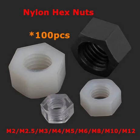 M2 M2.5 M3 M4 M5 M6 M8 M10 M12 Clear Plastic Nut Nylon Hex Full Nuts Hexagonal 