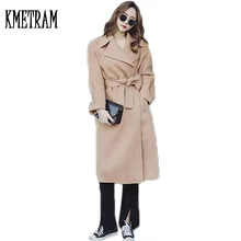 Европейский стиль Длинная зимняя куртка для женщин модные рубашки женские шерстяные пальто женская одежда тонкая черная шерстяная Верхняя одежда WUJ1038