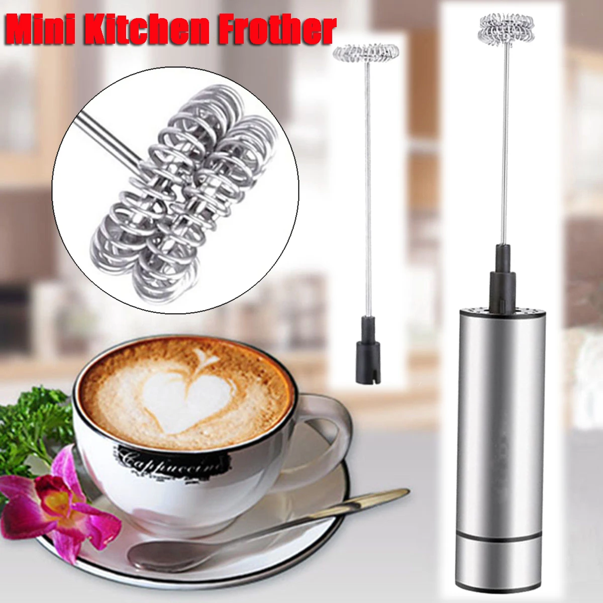 

Handheld Electric Milk Frother Foamer Double Spring Triple Spring Whisk Head Agitator Blender Mixer Stirrer Coffee Maker Tool
