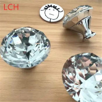 

FREE SHIPPING LCH 50PCS/ LOT 40MM CLEAR CUT DIAMOND KNOBS GLASS KNOB CRYSTAL KNOB CABINET KNOBS ON Chrome BASE
