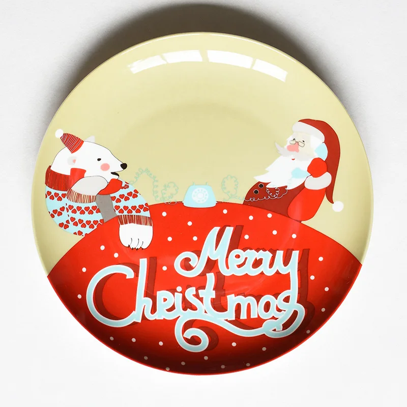 Рождественские тарелки, круглая тарелка для суши, подарок на год, тарелка для торта, десерта, аксессуары для дома, керамическое блюдо