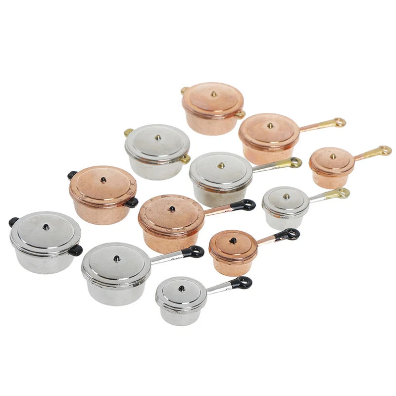 

3pcs/set Dollhouse Miniature Kitchen Utensils Cooking Ware Mini Pot Boiler Pan with Lid Doll house Accessories Play Kitchen Toy