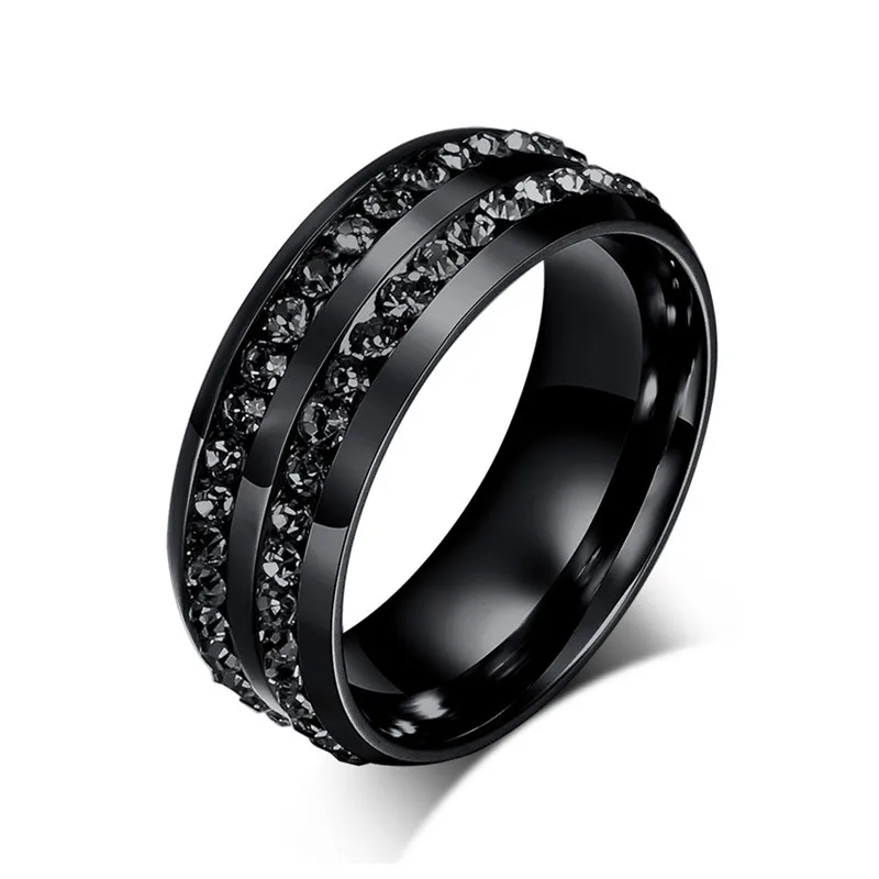 NHGBFT 8 мм широкий двухрядный Черный Кристалл CZ Кольцо для женщин из нержавеющей стали кольцо Элегантные свадебные ювелирные изделия дропшиппинг