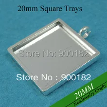 20 мм Блестящий серебряный квадратный тяжелый кулон, Блестящая серебряная квадратная пустая гнездовая оправа для стекла или наклеек